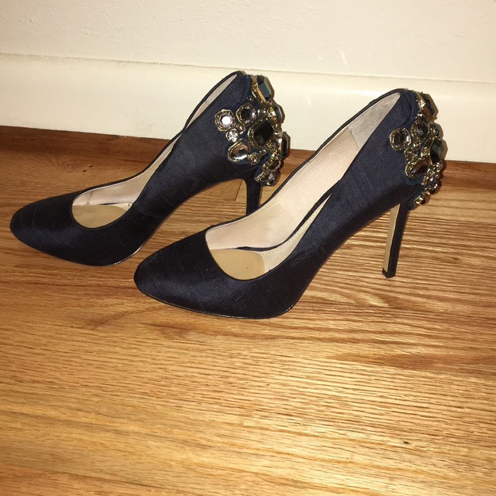 Stunning satin blue pumps with gems